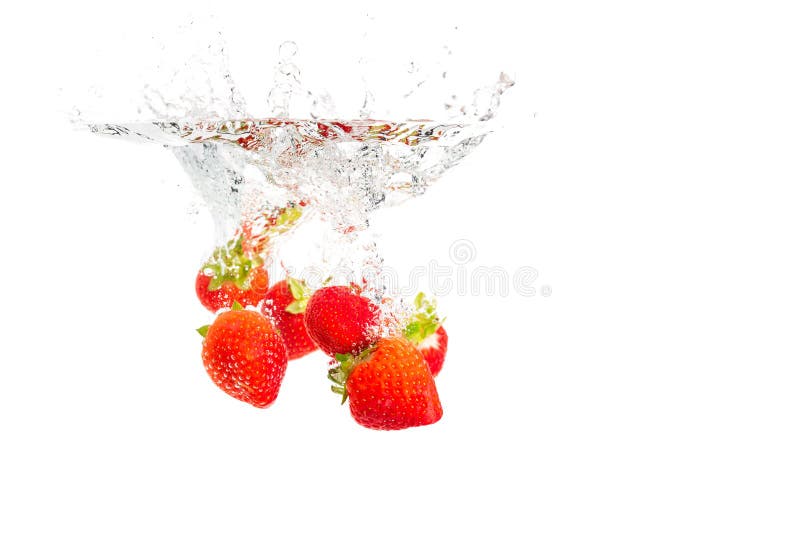 Strawberries Sinking Underwater with Air Bubbles Isolated on White ...