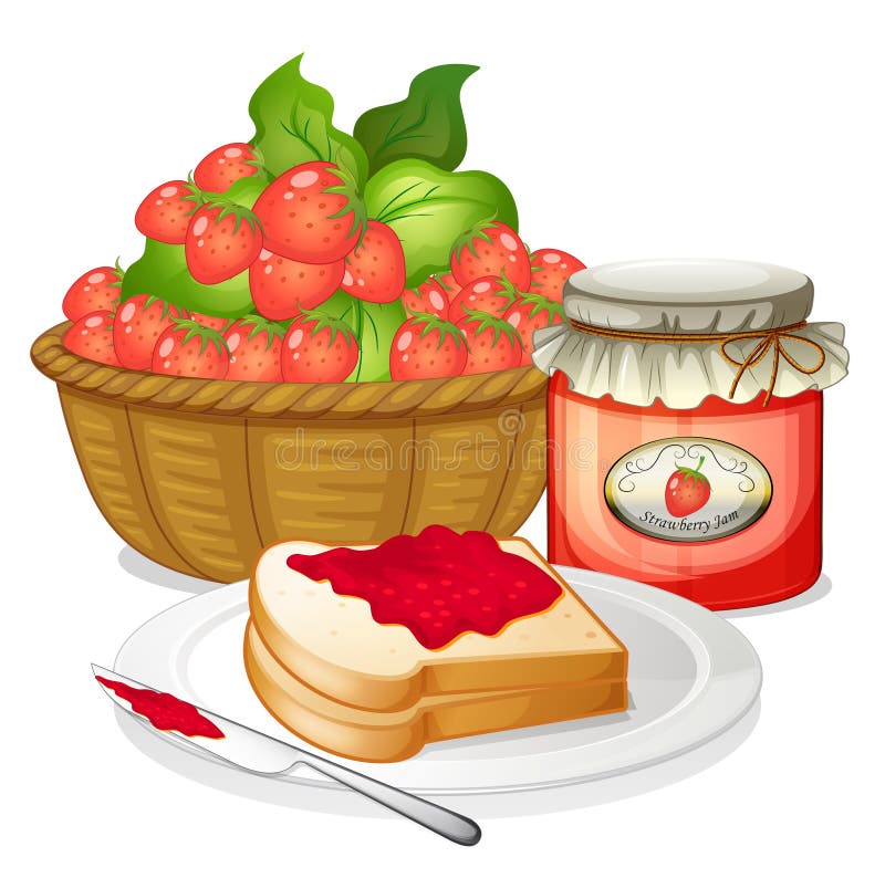 Strawberries, Strawberry Jam and a Sandwich Stock Illustration