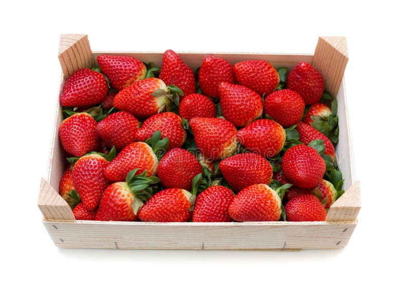 Strawberries with a wooden box.