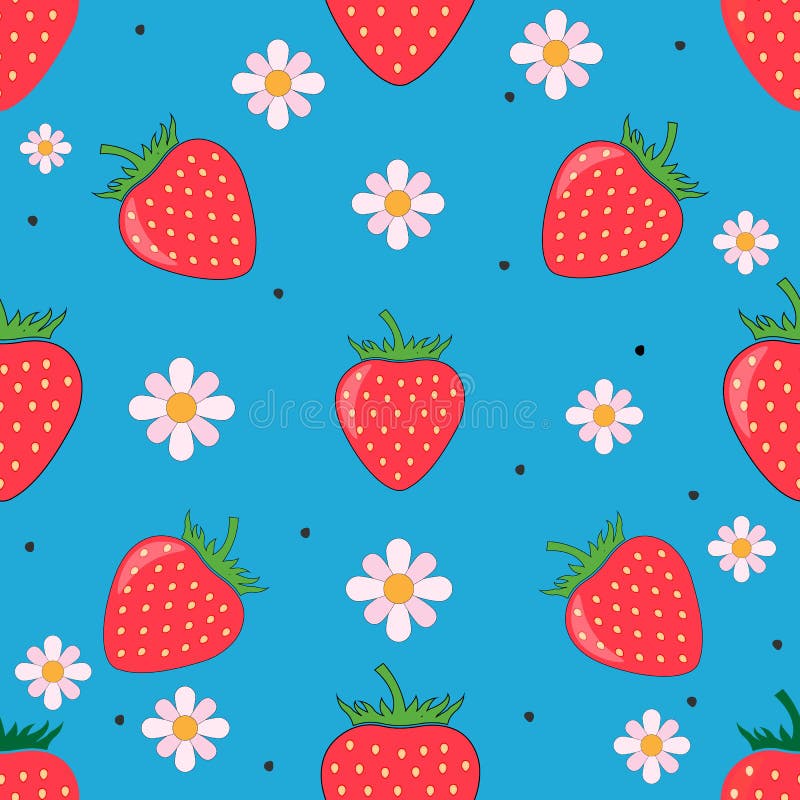 Red strawberry and flower seamless Pattern. Strawberry background vector design.