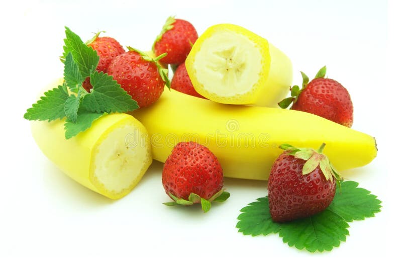 Strawberries and banana stock photo. Image of isolated 33279446