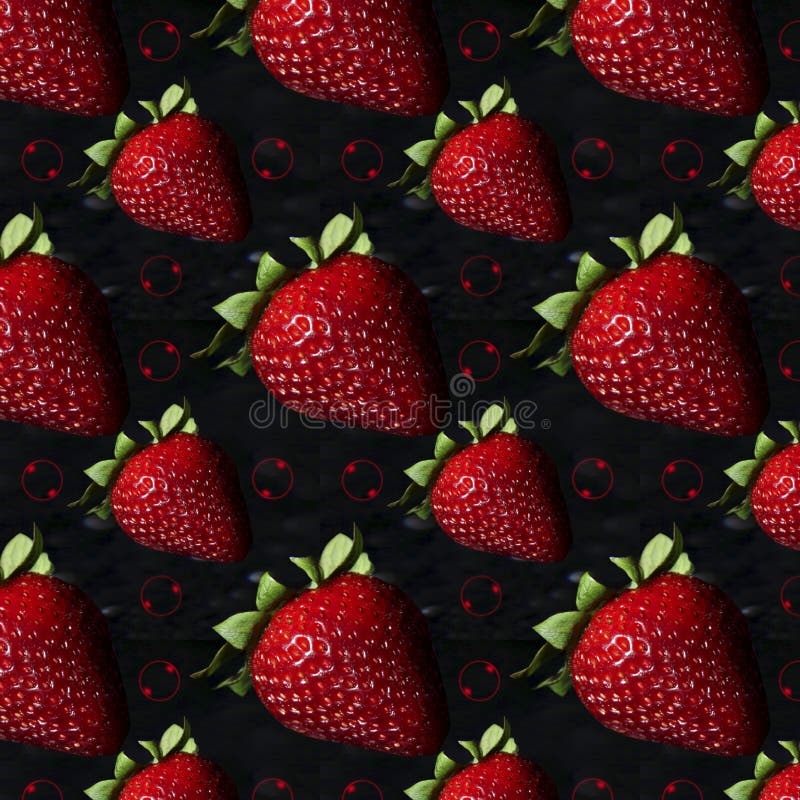 Strawberry on a Black Background. Ripe Delicious Berry. Pattern on a