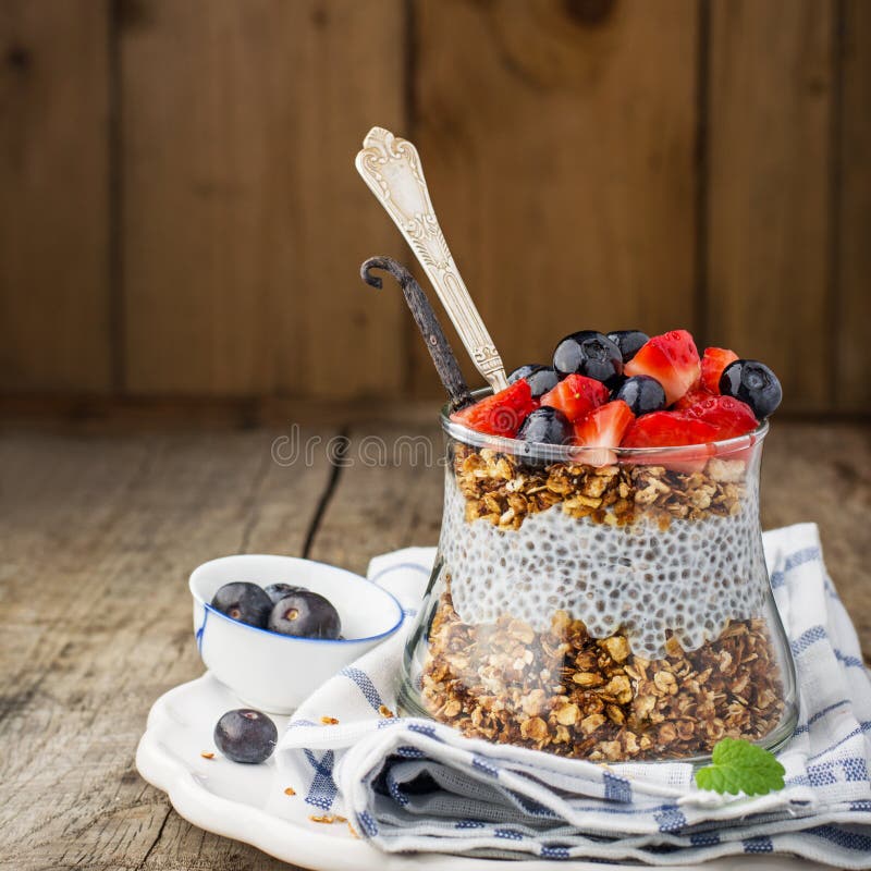 Strawberry, Blueberries, Oatmeal and Chia Seeds Stock Photo Image of gluten, milk 51751916