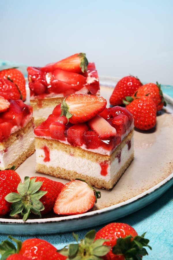 Strawberry Cake with Fresh Strawberries and Whipped Cream. Stock Image