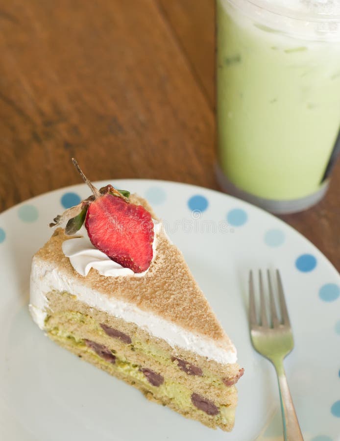 Strawberry Cake with Green Tea Stock Image Image of food, cake 29067517