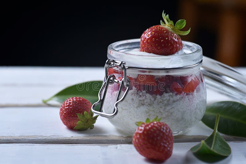 Strawberry Dessert on the Table Stock Image Image of powder, cafe