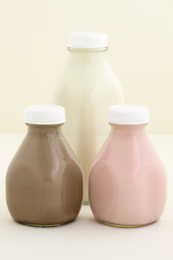 Strawberry, Chocolate and Whole Milk Bottles Stock Image Image of filtered, dairy 24435151