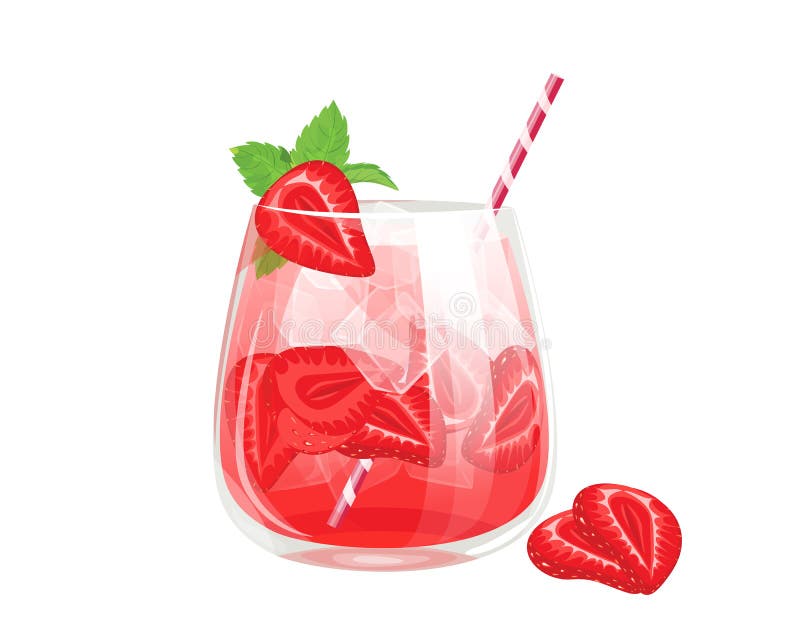 Strawberry cocktail. Fresh summer cocktail with strawberries, ice cubes and mint.