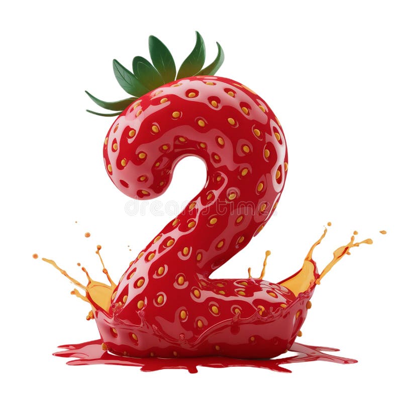 A strawberry creatively shaped like the number 2 is surrounded by a splash of red liquid vector illustration