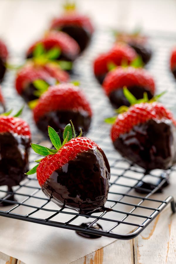 Strawberry dessert, Dark chocolate covered strawberries, fresh strawberries dipped in melted dark chocolate