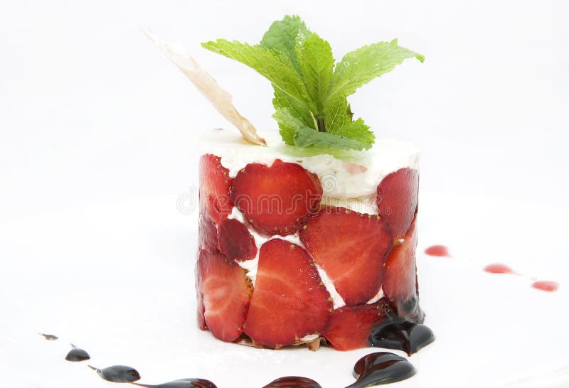 Strawberry Dessert Decorated with Mint Stock Photo Image of green