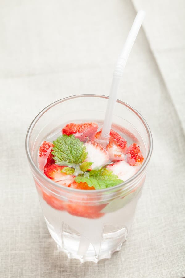 Infused fruit water, strawberry antioxidant diet, detox beverage. royalty free stock photo Infused fruit water, strawberry antioxidant diet, detox beverage. royalty free stock photo