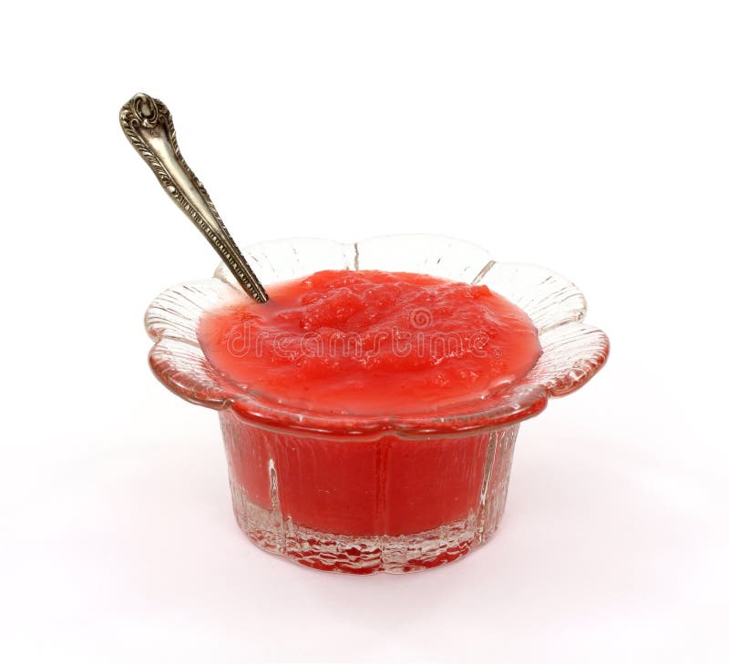 Strawberry flavored applesauce small dish spoon