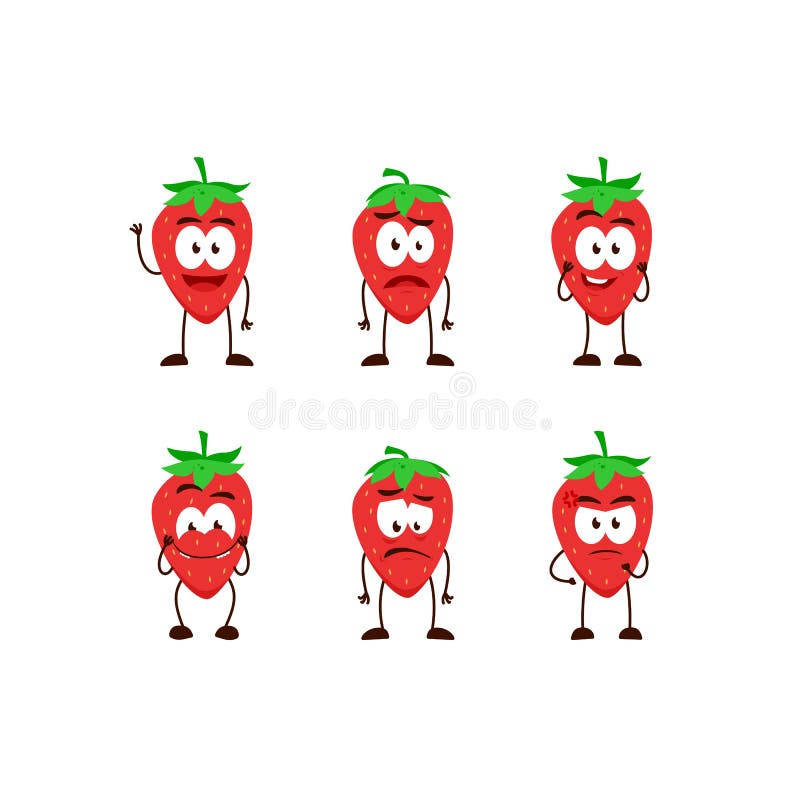 Strawberry fruit character cartoon mascot pose set humanized funny expression stye royalty free illustration