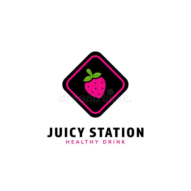 Strawberry fruit juice station logo icon stock illustration