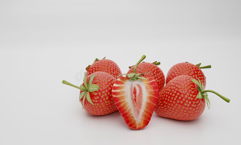 Strawberry Full Red and Split, Isolated on White Background and Wallpaper.  3D Rendering Stock Illustration - Illustration of antioxidant, dessert:  183706181