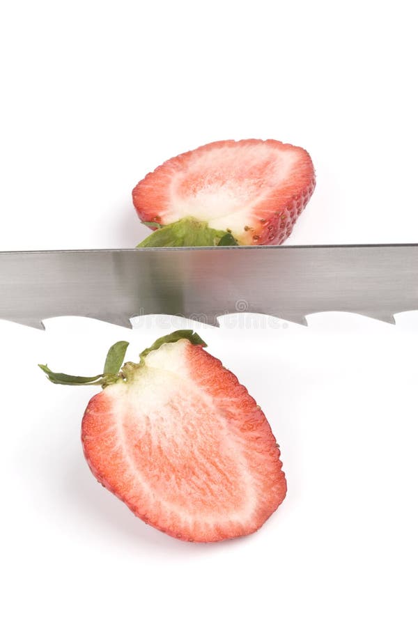 Strawberry halves and saw-blade