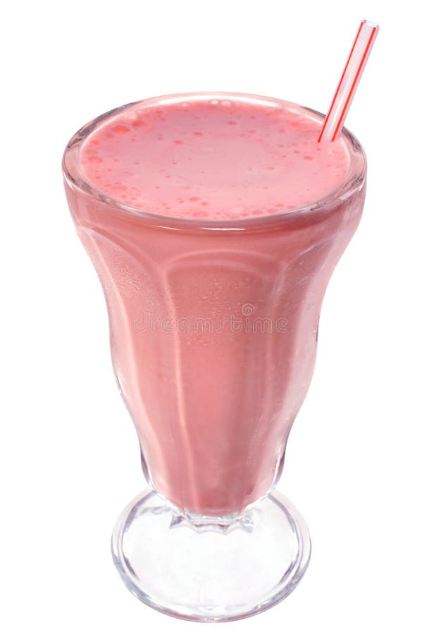 Jahodová zmrzlina milkshake drink v retro pohár so slamkou izolované na bielom pozadí.