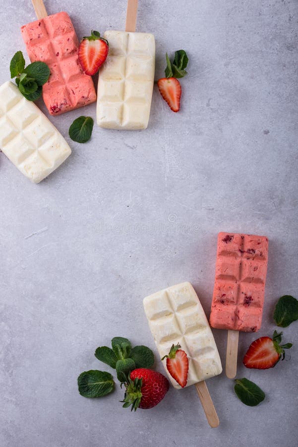 Strawberry Ice Cream Pop Sicle with Mint Stock Image Image of sundae