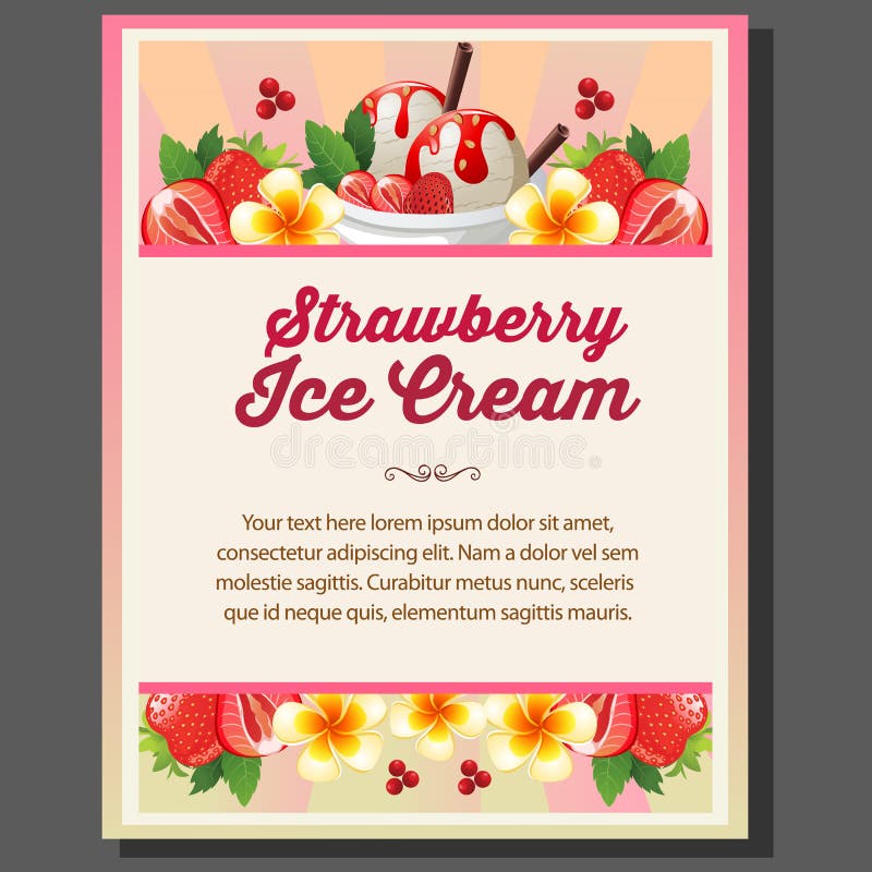 Strawberry ice cream label stock vector. Illustration of summer 88631208