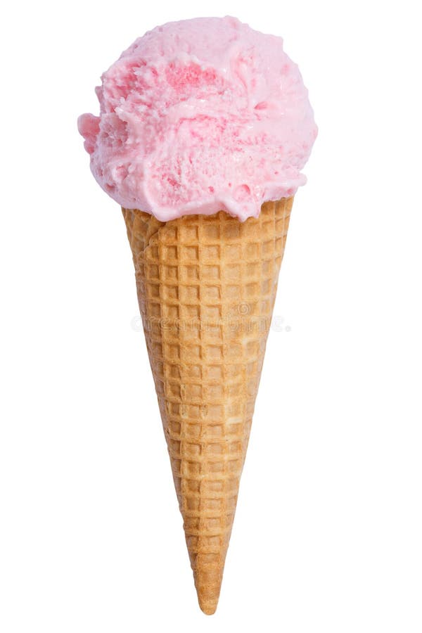 Strawberry ice cream scoop sundae cone icecream ice-cream strawberries summer isolated on a white background
