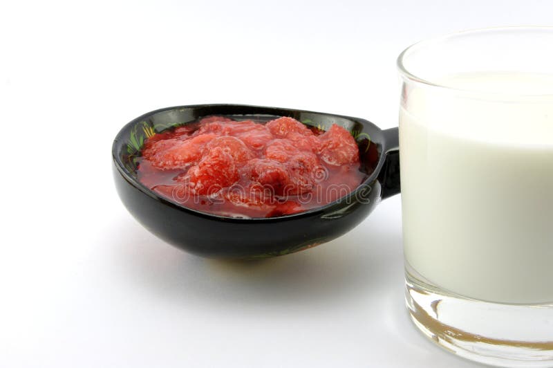 Strawberry Jam and Glass Milk Stock Photo Image of milk, sweet 19226206