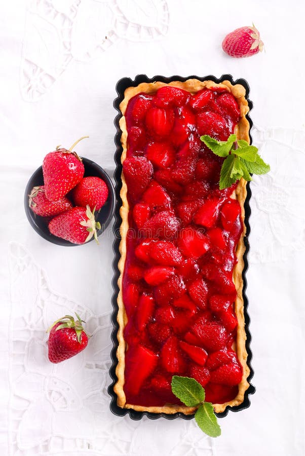 Strawberry Jelly Topping Cheesecake Tart, Stock Image Image of