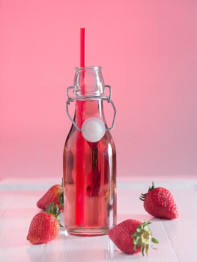 Strawberry juice in bottle stock photo. Image of breakfast 41928238