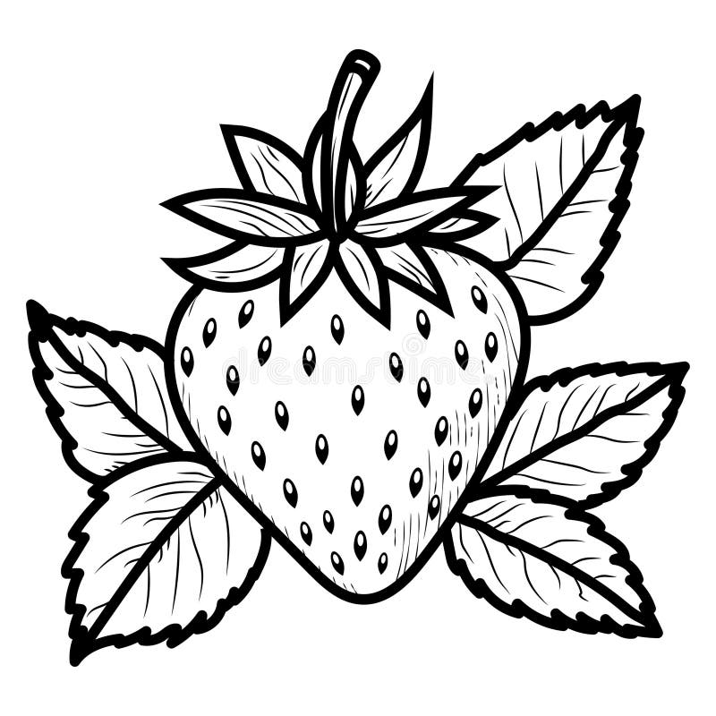 Strawberry with Leaves Sketch Stock Illustration Illustration of ripe