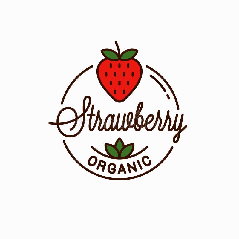 Strawberry logo. Round linear logo of organic