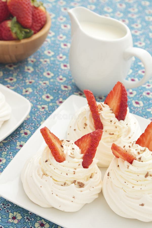 Strawberry and Whipped Cream Meringues Stock Image Image of dessert