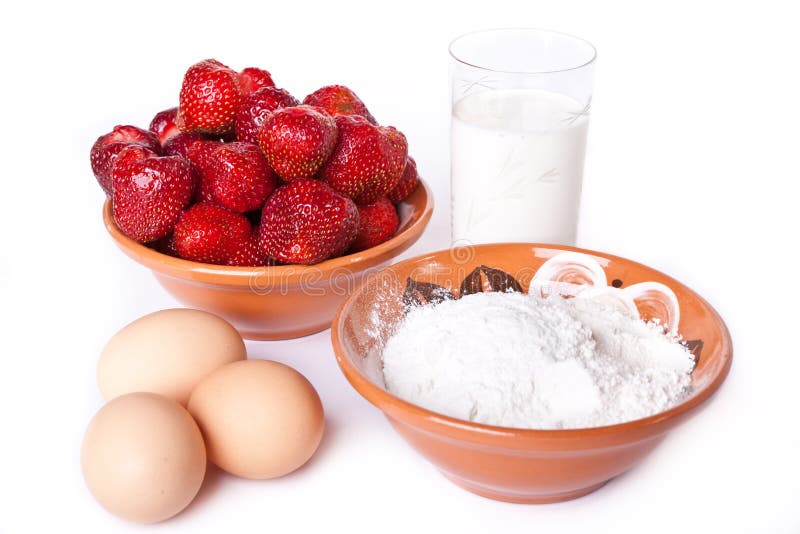 Strawberry, Milk, Flour and Eggs for Making Dough Stock Image Image