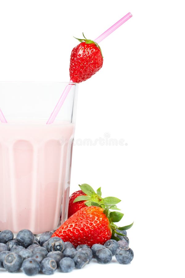 Strawberry milkshake with blueberries