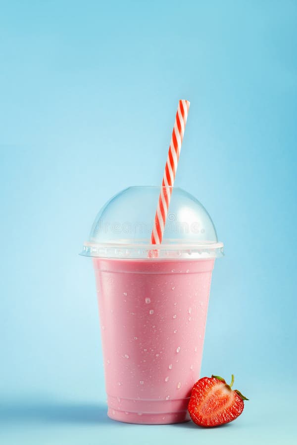 https://thumbs.dreamstime.com/b/strawberry-milkshake-disposable-plastic-glass-straw-blue-background-cold-280754681.jpg
