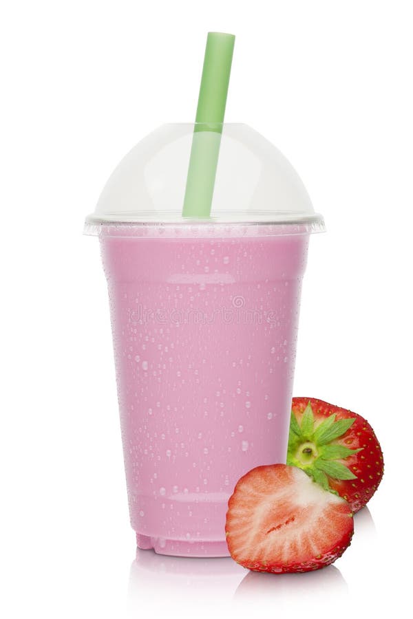 Strawberry milkshake with fresh strawberries stock image