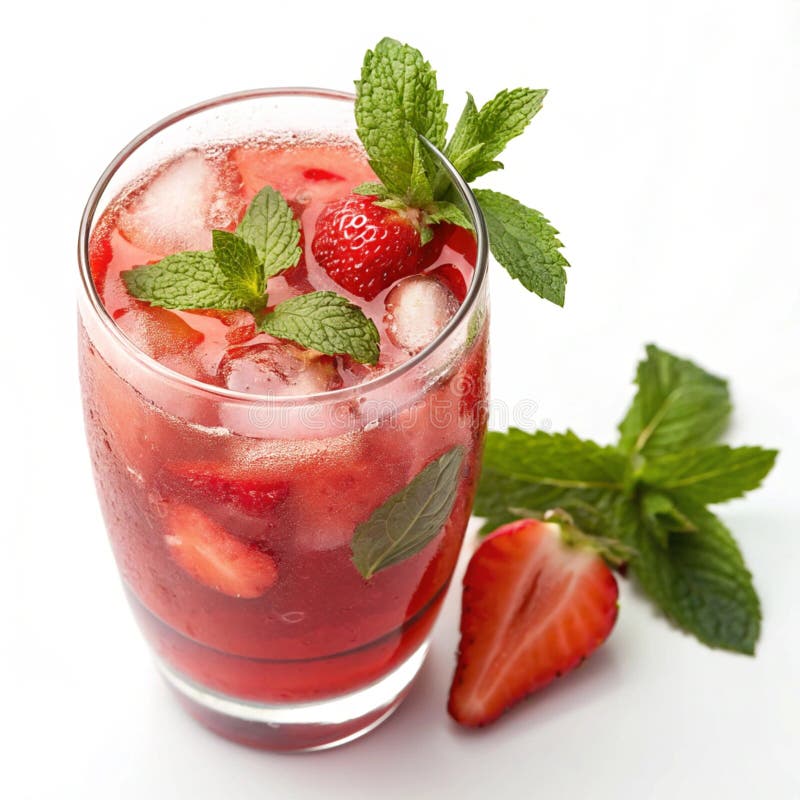 Strawberry mint juice isolated on white background stock illustration