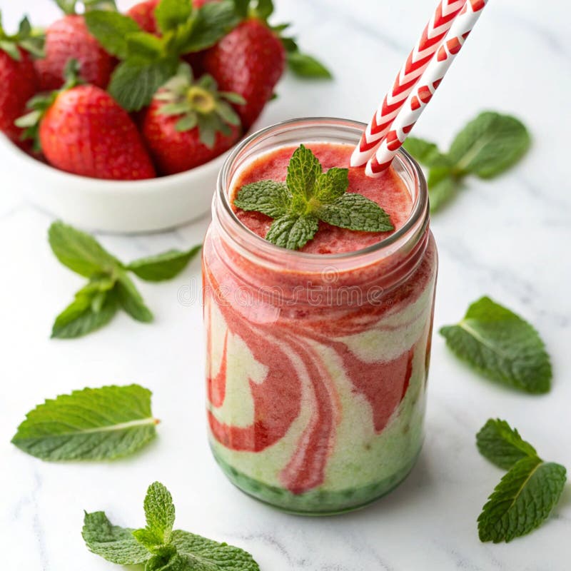 Strawberry mint smoothie isolated on white royalty free illustration