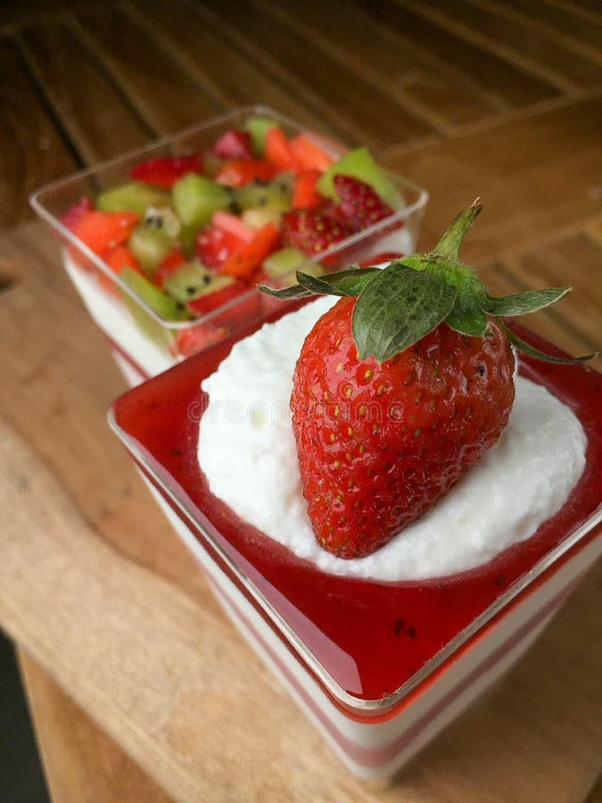 Strawberry Mousse Cake with Whipped Cream Topping Stock Image Image