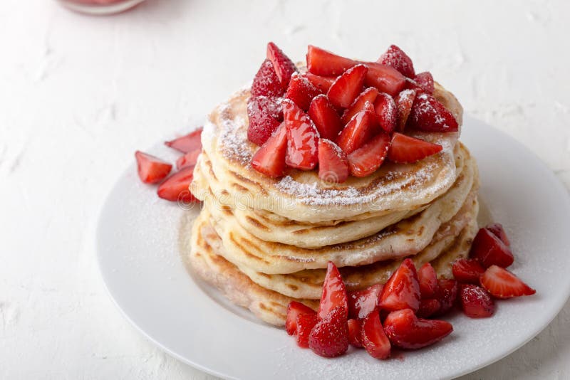 Strawberry Pancakes with Powdered Sugar, Summer Brunch Stock Photo ...