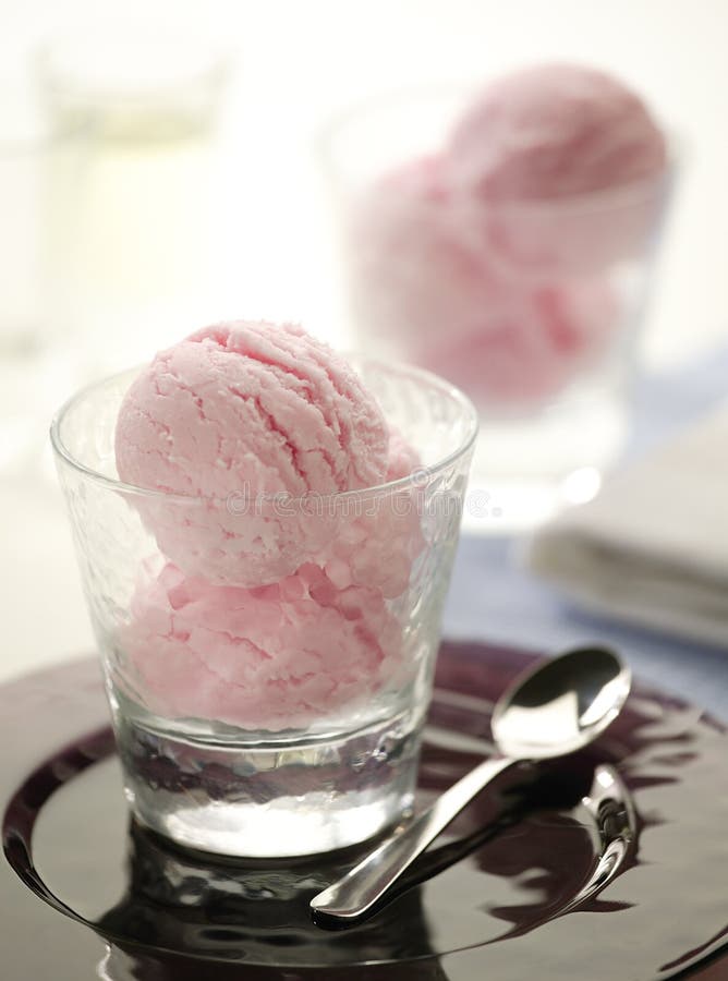 Strawberry Pink Ice Cream in Glass Stock Photo Image of plate, summer