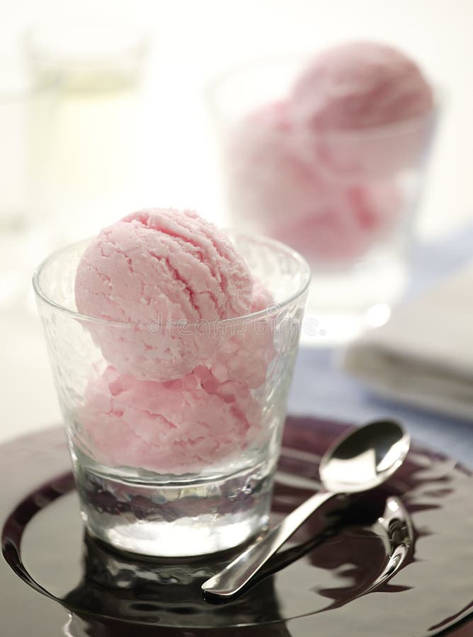 Strawberry Pink Ice Cream in Glass Stock Photo - Image of plate, summer ...