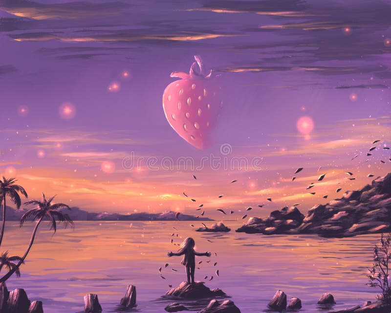 Strawberry in the Evening Sky Stock Illustration Illustration
