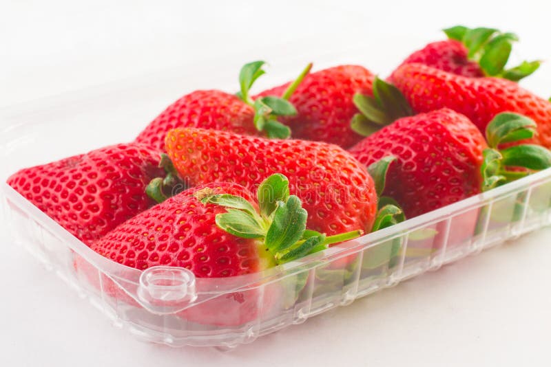 Strawberry in Plastic Box of Packaging for Sale Stock Image - Image of ...