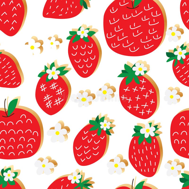 Strawberry red apple free style seamless pattern