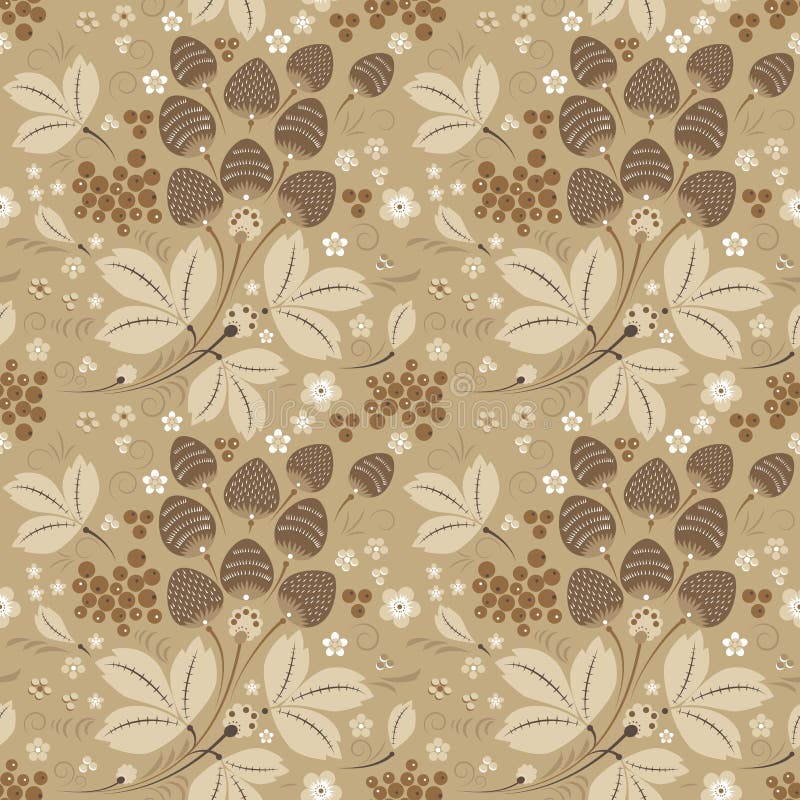 Strawberry Seamless Pattern in Beige Color Scheme Stock Illustration
