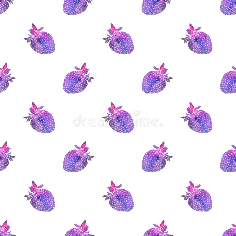 Strawberry. Seamless pattern with cosmic or galaxy strawberries. Hand-drawn original berry background.