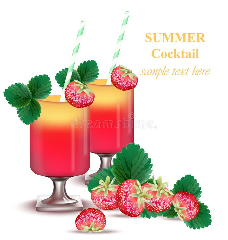 Strawberry Smoothie Delicious Vector Green Leaf Stock Vector