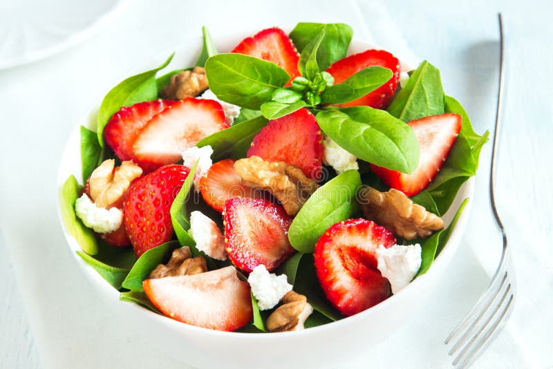 Strawberry and spinach salad. Organic, ingredient.