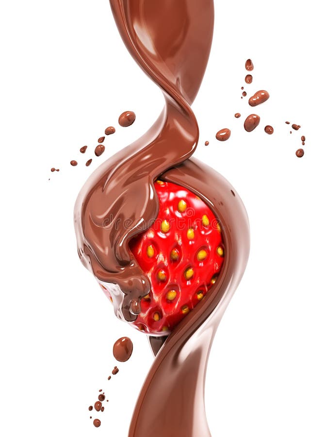 Strawberry in splashing chocolate 3d rendering royalty free illustration Strawberry in splashing chocolate 3d rendering royalty free illustration