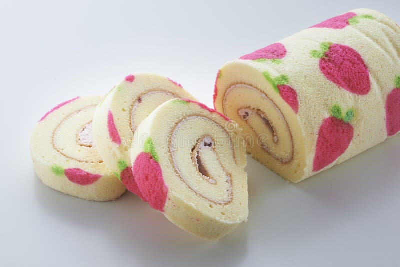 Strawberry Swiss Roll cake royalty free stock photos